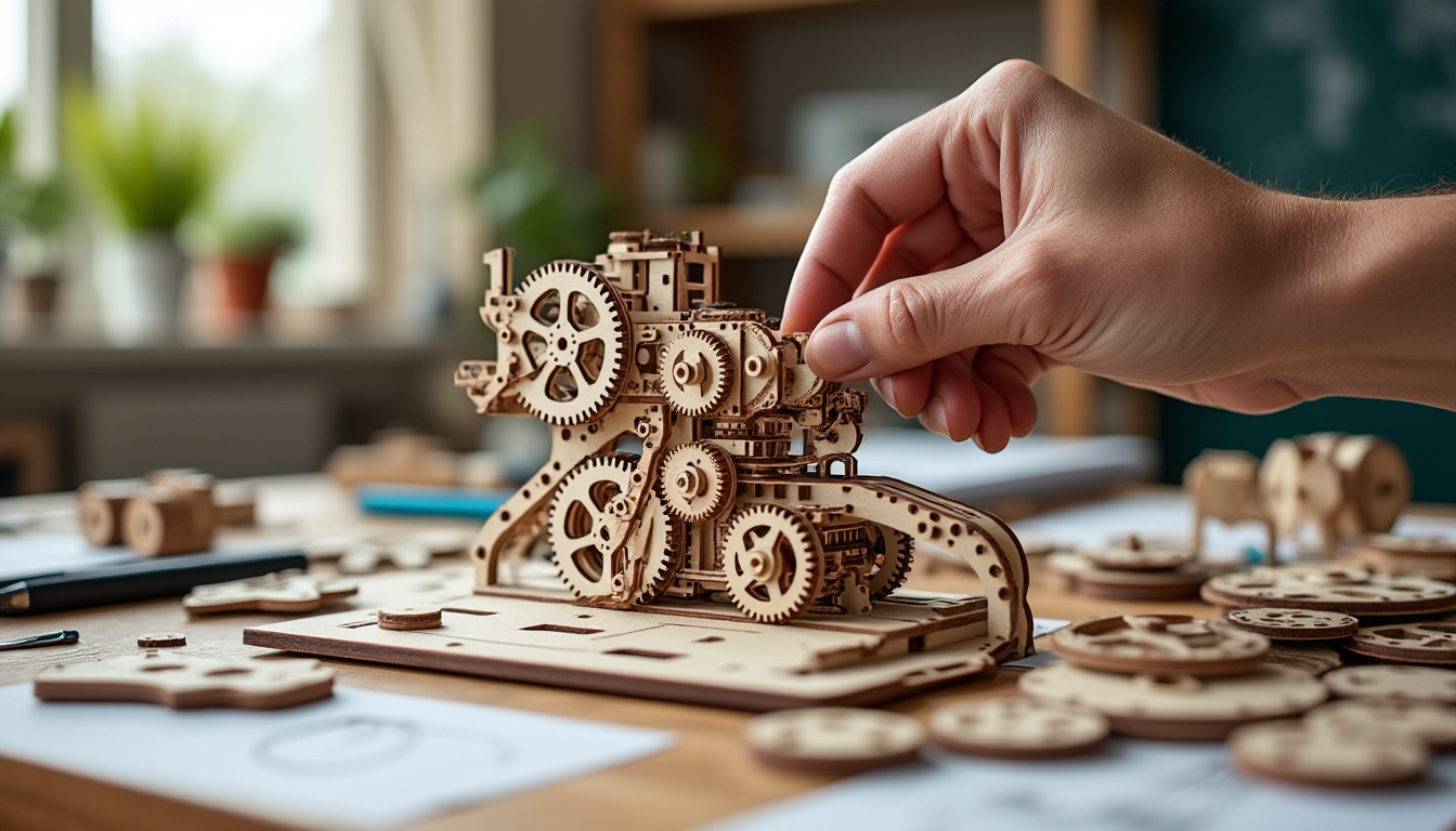 découvrez notre maquette mécanique en bois, un cadeau éducatif premium à monter soi-même, idéal pour développer la créativité et les compétences manuelles.